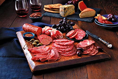 cheese and meat snack board. New year's eve ideas
