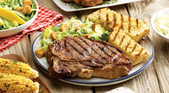 strip loin steak and garlic bread